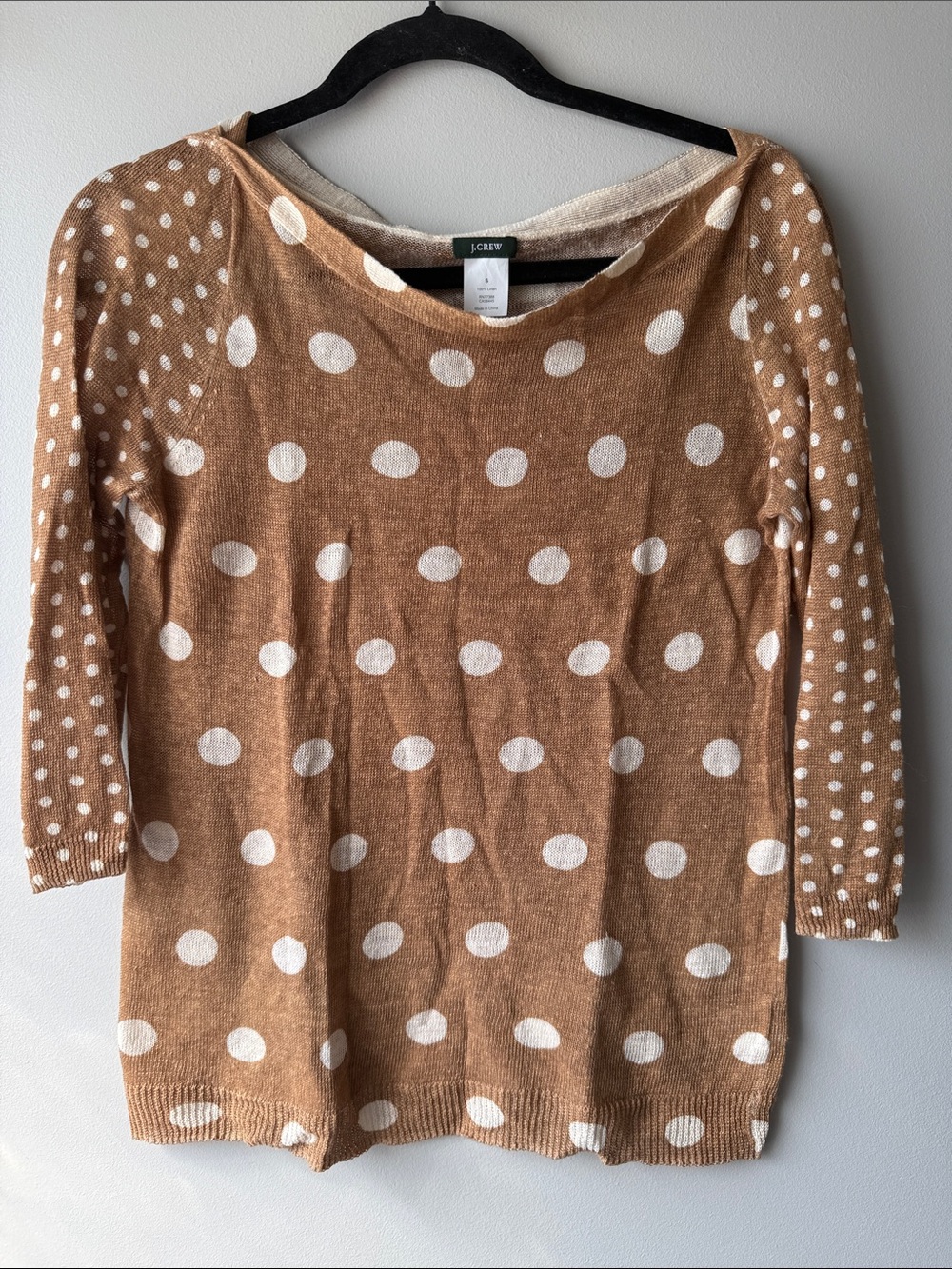 J. Crew Cream Polka Dot Tan Lightweight linen top small
